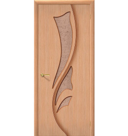 Дверь межкомнатная Эксклюзив Шпонированные, Ф-05 (Дуб), остекленная, сатинат бронза художественный, каркасно-щитовая