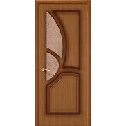 Дверь межкомнатная шпонированная «Греция» Орех (Шпон файн-лайн) остекление Бронза