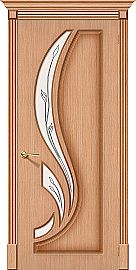 Дверь межкомнатная шпонированная «Лилия» Дуб Ф-05 (Шпон файн-лайн) остекление Сатинато белое