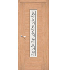 Дверь межкомнатная Рондо Шпонированные, Ф-05 (Дуб), остекленная, сатинат белый художественный, каркасно-щитовая