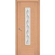 Дверь межкомнатная шпонированная «Рондо» Дуб Ф-05 (Шпон файн-лайн) остекление Сатинато белое, витраж