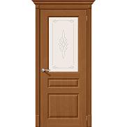Дверь межкомнатная шпонированная «Статус-15» Орех Ф-11 (Шпон файн-лайн) остекление Сатинато белое