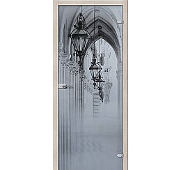 Дверь стеклянная межкомнатная "Аркада Люкс" Белое Сатинато