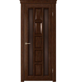 Дверь межкомнатная Квадра Шпонированные, Тон каштан, остекленная, сатинат бронза, каркасно-щитовая