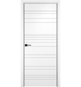 Дверь межкомнатная Лайн-1 Экошпон, Вайт, глухая, кромка алюминиевая черная матовая, каркасно-щитовая