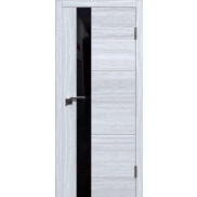 Дверь межкомнатная Лестер 2 Экошпон Лиственница серая, остекленная, лакобель чёрный, кромка обычная, каркасно-щитовая