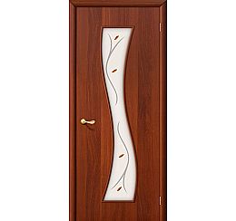 Ламинированная межкомнатная дверь "11Ф" Итальянский орех остекление художественное с элементами фьюзинга