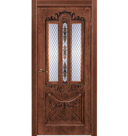 Дверь межкомнатная Муар Шпонированные, Тон Орех-2, остекленная, сатинат белый с фотопечатью, каркасно-щитовая