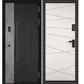 Дверь входная Сити Интегра Ай Кью ПП 401БС/130 Черный матовый/Бетон серый/Белыйт софт, 1 замок, с ночной задвижкой