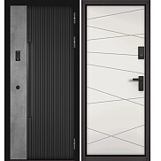 Дверь входная Сити Интегра Ай Кью ПП 401БС/130 Черный матовый/Бетон серый/Белыйт софт, 1 замок, с ночной задвижкой