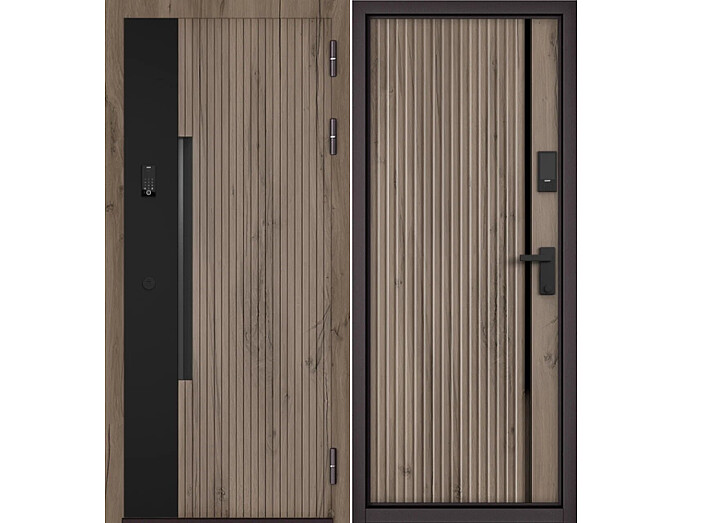 Дверь входная Сити Интегра Ай Кью ПП 401ЧМ/Si-7 Дуб галифакс грей/Черный матовый/Дуб галифакс грей, 1 замок, с ночной задвижкой