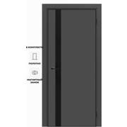 Дверь межкомнатная Порта-51 4AB ПЭТ, Shellac Graphite в комплекте с врезанной черной магнитной защелкой, глухая, кромка алюминиевая черная матовая, каркасно-щитовая