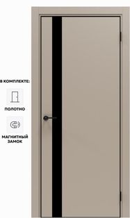 Дверь межкомнатная Порта-51 4AB ПЭТ, Keramik Beige в комплекте с врезанной черной магнитной защелкой, глухая, кромка алюминиевая черная матовая, каркасно-щитовая