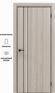 Дверь межкомнатная Порта-58 4AB Полипропилен, Alpik Oak в комплекте с врезанной черной магнитной защелкой, глухая, кромка алюминиевая черная матовая, каркасно-щитовая