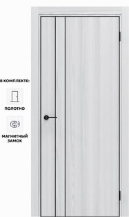Дверь межкомнатная Порта-58 4AB Полипропилен, White Oak в комплекте с врезанной черной магнитной защелкой, глухая, кромка алюминиевая черная матовая, каркасно-щитовая