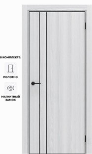 Дверь межкомнатная Порта-58 4AB Полипропилен, White Oak в комплекте с врезанной черной магнитной защелкой, глухая, кромка алюминиевая черная матовая, каркасно-щитовая