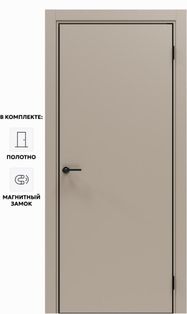 Дверь межкомнатная Порта-50 4AB ПЭТ, Keramik Beige в комплекте с врезанной черной магнитной защелкой, глухая, кромка алюминиевая черная матовая, каркасно-щитовая