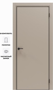 Дверь межкомнатная Порта-50 4AB ПЭТ, Keramik Beige в комплекте с врезанной черной магнитной защелкой, глухая, кромка алюминиевая черная матовая, каркасно-щитовая