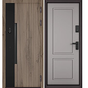 Дверь входная Сити Интегра Ай Кью ПП 401ЧМ/1 Csmart Дуб галифакс грей/Черный матовый/Эмаль светло-серая, 1 замок, с ночной задвижкой