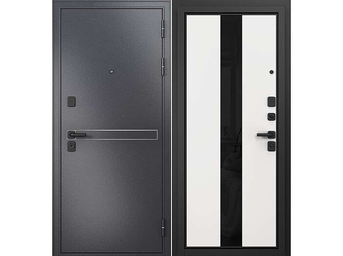 Дверь входная Сити Макс МП Sipr-4 lacobel black Черный муар металлик/Белый матовый, 2 замка, с ночной задвижкой