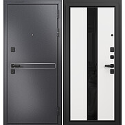 Дверь входная Сити Макс МП Sipr-4 lacobel black Черный муар металлик/Белый матовый, 2 замка, с ночной задвижкой