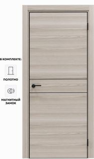 Дверь межкомнатная Порта-52 4AB Полипропилен, Alpik Oak в комплекте с врезанной черной магнитной защелкой, глухая, кромка алюминиевая черная матовая, каркасно-щитовая