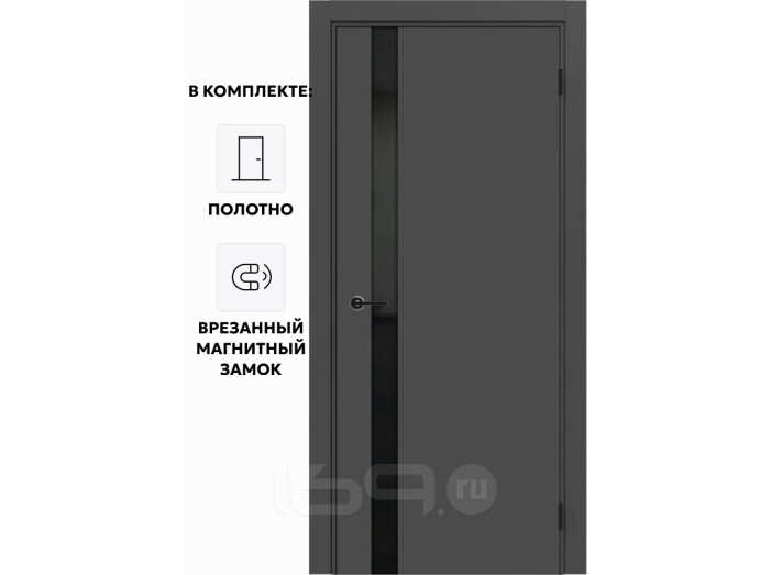 Дверь межкомнатная Порта ПТА-51 B ПЭТ, Shellac Graphite в комплекте с врезанной черной магнитной защелкой, глухая, каркасно-щитовая