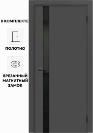 Дверь межкомнатная Порта ПТА-51 B ПЭТ, Shellac Graphite в комплекте с врезанной черной магнитной защелкой, глухая, каркасно-щитовая