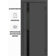 Дверь межкомнатная Порта ПТА-51 B ПЭТ, Shellac Graphite в комплекте с врезанной черной магнитной защелкой, глухая, каркасно-щитовая
