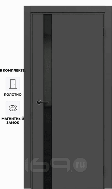 Дверь межкомнатная Порта ПТА-51 B ПЭТ, Shellac Graphite в комплекте с врезанной черной магнитной защелкой, глухая, каркасно-щитовая