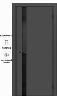 Дверь межкомнатная Порта ПТА-51 B ПЭТ, Shellac Graphite в комплекте с врезанной черной магнитной защелкой, глухая, каркасно-щитовая