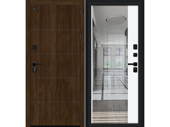 Дверь входная Глори/Sblack Pecan/White Shell, 2 замка