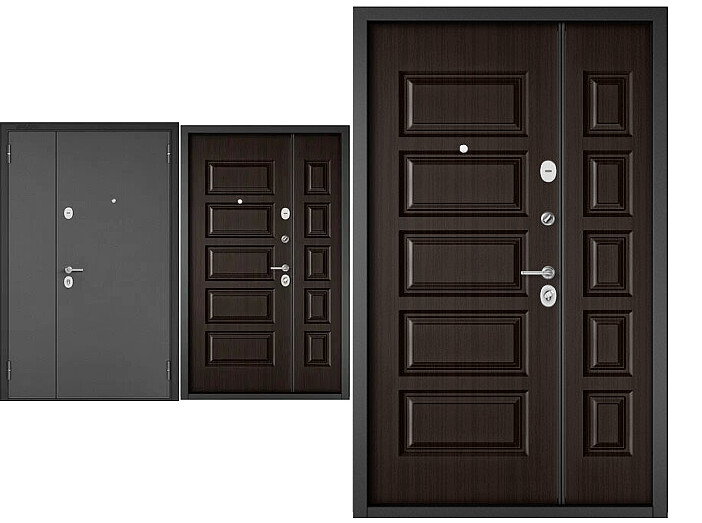 Дверь входная Мега Масс MP X-108 Антрацит букле/Шоколад ларче, 2 замка, с ночной задвижкой
