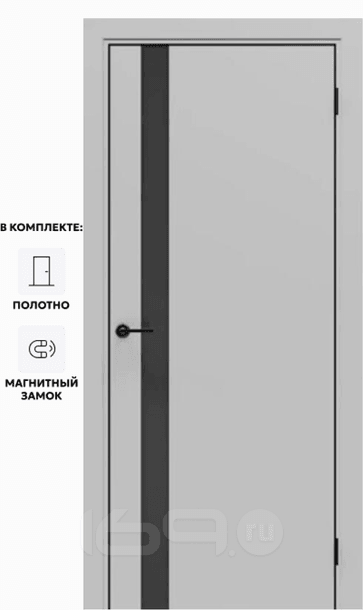 Дверь межкомнатная Порта-51 4AB Полипропилен, Nardo Grey в комплекте с врезанной черной магнитной защелкой, глухая, кромка алюминиевая черная матовая, каркасно-щитовая