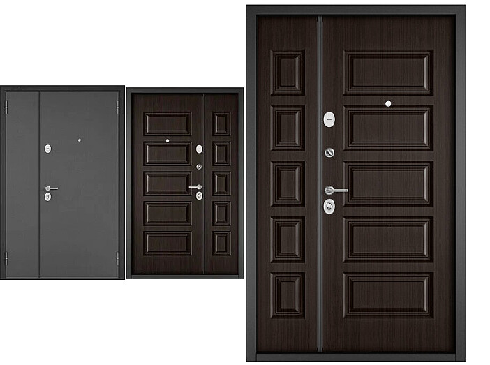 Дверь входная Мега Масс MP X-108 Антрацит букле/Шоколад ларче, 2 замка, с ночной задвижкой
