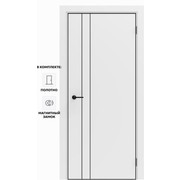 Дверь межкомнатная Порта-58 4AB ПЭТ, Shellac White в комплекте с врезанной черной магнитной защелкой, глухая, кромка алюминиевая черная матовая, каркасно-щитовая