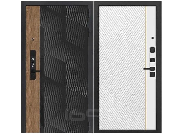 Дверь входная Vetro 6 Орех пекан медовый/Эмалит белый, 2 замка, с ночной задвижкой