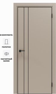 Дверь межкомнатная Порта-58 4AB ПЭТ, Keramik Beige в комплекте с врезанной черной магнитной защелкой, глухая, кромка алюминиевая черная матовая, каркасно-щитовая