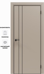 Дверь межкомнатная Порта-58 4AB ПЭТ, Keramik Beige в комплекте с врезанной черной магнитной защелкой, глухая, кромка алюминиевая черная матовая, каркасно-щитовая