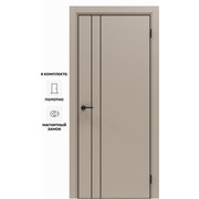 Дверь межкомнатная Порта-58 4AB ПЭТ, Keramik Beige в комплекте с врезанной черной магнитной защелкой, глухая, кромка алюминиевая черная матовая, каркасно-щитовая