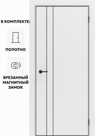 Дверь межкомнатная Порта-58 4AB ПЭТ, Shellac White в комплекте с врезанной черной магнитной защелкой, глухая, кромка алюминиевая черная матовая, каркасно-щитовая