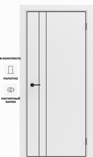 Дверь межкомнатная Порта-58 4AB ПЭТ, Shellac White в комплекте с врезанной черной магнитной защелкой, глухая, кромка алюминиевая черная матовая, каркасно-щитовая