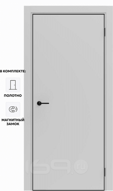Дверь межкомнатная Порта-50 4AB ПЭТ, Shellac Grey в комплекте с врезанной черной магнитной защелкой, глухая, кромка алюминиевая черная матовая, каркасно-щитовая