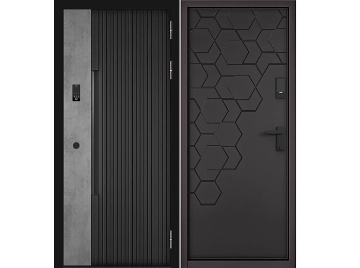 Дверь входная Сити Интегра Ай Кью ПП 401БС/184 Черный матовый/Бетон серый/Графит софт, 1 замок, с ночной задвижкой