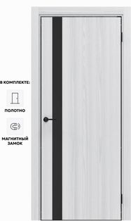 Дверь межкомнатная Порта-51 4AB Полипропилен, White Oak в комплекте с врезанной черной магнитной защелкой, глухая, кромка алюминиевая черная матовая, каркасно-щитовая