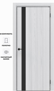 Дверь межкомнатная Порта-51 4AB Полипропилен, White Oak в комплекте с врезанной черной магнитной защелкой, глухая, кромка алюминиевая черная матовая, каркасно-щитовая