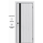 Дверь межкомнатная Порта-51 4AB Полипропилен, White Oak в комплекте с врезанной черной магнитной защелкой, глухая, кромка алюминиевая черная матовая, каркасно-щитовая