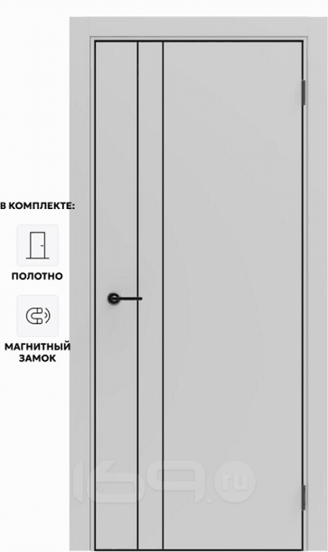 Дверь межкомнатная Порта-58 4AB ПЭТ, Shellac Grey в комплекте с врезанной черной магнитной защелкой, глухая, кромка алюминиевая черная матовая, каркасно-щитовая