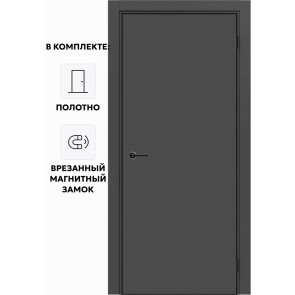 Дверь межкомнатная Порта-50 4AB ПЭТ, Shellac Graphite в комплекте с врезанной черной магнитной защелкой, глухая, кромка алюминиевая черная матовая, каркасно-щитовая
