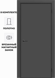 Дверь межкомнатная Порта-50 4AB ПЭТ, Shellac Graphite в комплекте с врезанной черной магнитной защелкой, глухая, кромка алюминиевая черная матовая, каркасно-щитовая